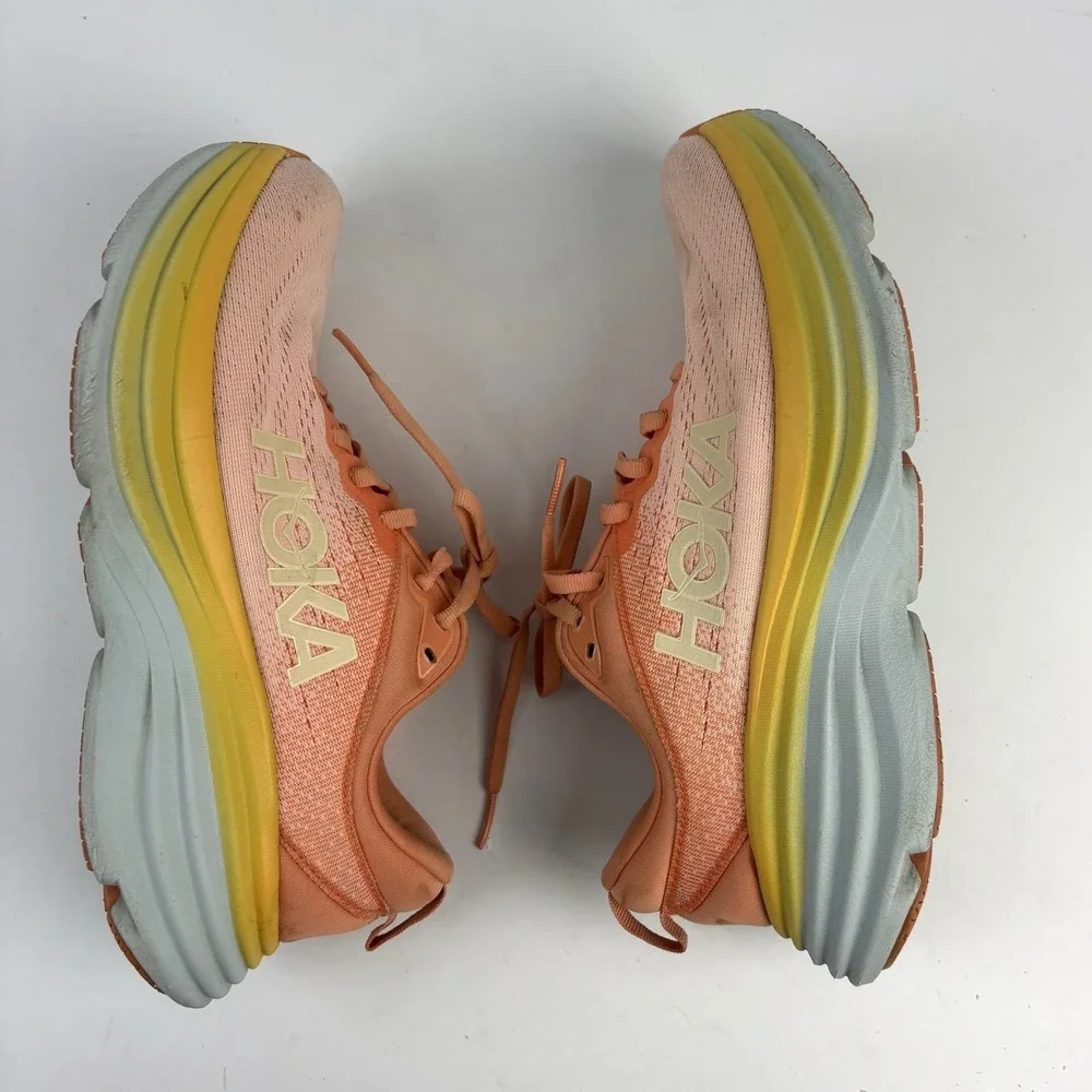 Hoka Bondi 8 Running Shoes Athletic Womens 7.5 B Coral Peach